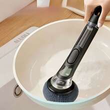 1pc Long Handle Steel Wire Ball Brush, Multi-Function Soap Dispensing Pot Brush, Long Handle Kitchen Cleaning Brush, Replaceable Brush Head, Suitable For Pots, Pans And Bowls Cleaning, Household Kitchen Tool - AA - View 3