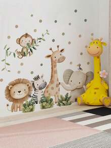 2pcs Jungle Animal Polka Dot Wall Decals Lion Giraffe Baby Elephant Monkey And Sleeping Bear Animal Peek-A-Boo Stacked DIY Peel And Stick Vinyl Stickers For Nursery Door, Hallway, Kids Bedroom Wall Home Decor Art Stickers Back To School Gift - Multiple Styles - View 3