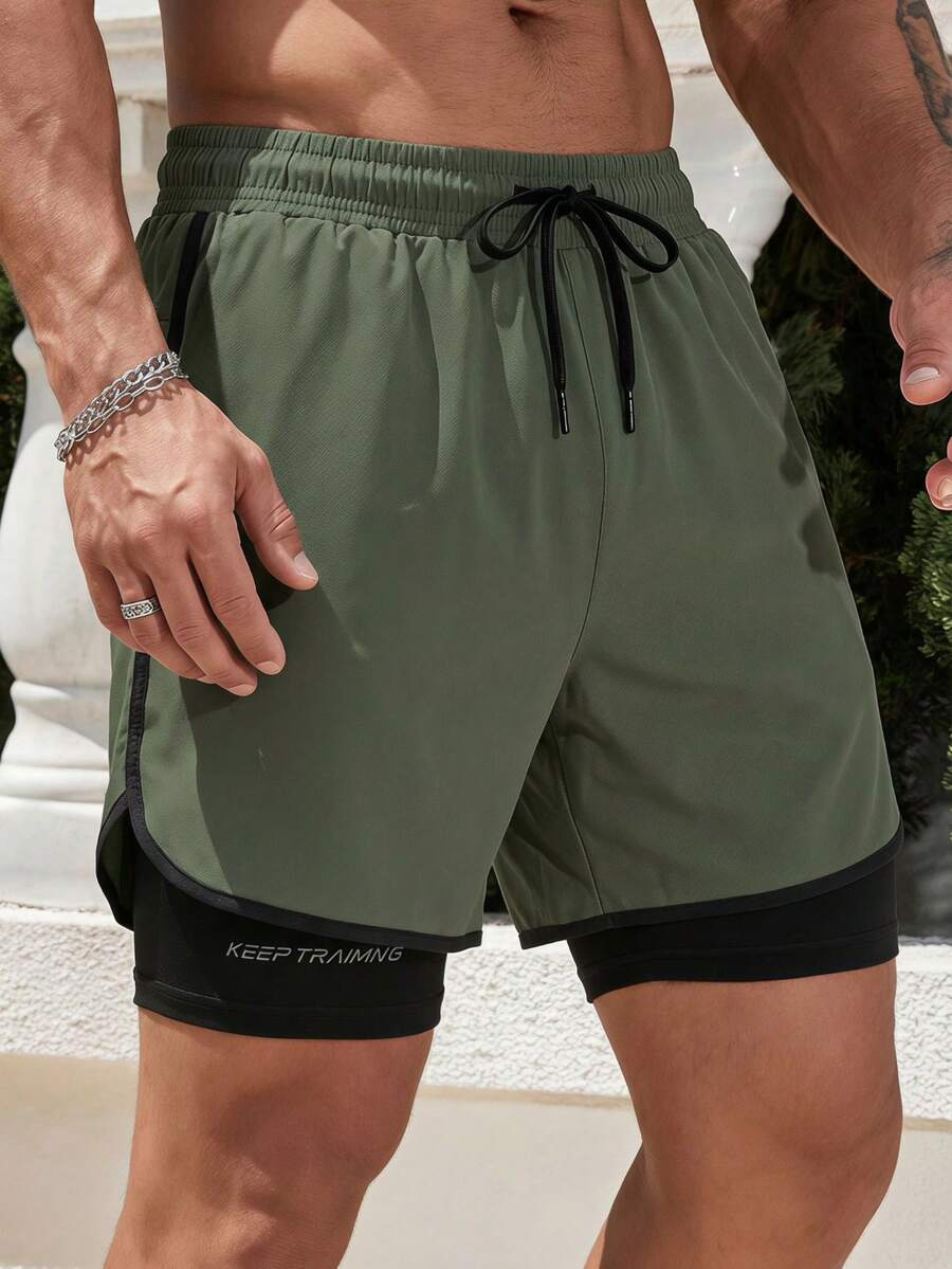 Pantalones cortos deportivos casuales de unicolor para hombres, de tela ligera y transpirable, de secado rápido