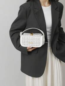 Tas Selempang Kotak Persegi untuk Wanita, Dapat Digenggam, Gaya Elegan Minimalis untuk Wanita, Kapasitas Besar, Putih - Putih - View 5