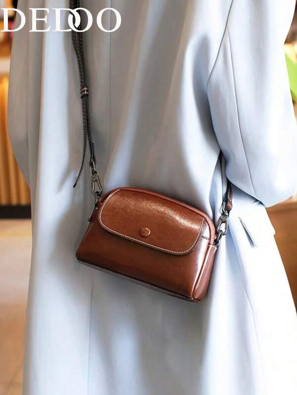 Dedoo Multi-Layer Mini Crossbody Bag, Fashionable Leather Shoulder Bag, Women Vintage Handbag And Wallet