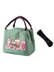 Insulated Lunch Bag With Pink Coffee Macaron, Bow And Envelope Pattern Design, For Women Coffee Lovers, With Black Utensil Storage Bag, Large Capacity, Student Meal Thermal & Cooler Bag, Portable Travel Picnic Bag, Office School Lunch Insulated Bag, Thermal Lunch Box, Work Lunch Box, Holiday Lunch Box, Multi-Functional Camping School Lunch Box For Men And Women - Multicolor - View 17
