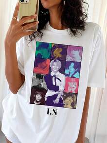 I.N Strays Kids The Eras Tours Multi-Color Grid Retro Graphic Tee - 白色 - 查看 1
