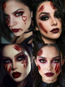 12 Sheets Halloween Zombie Tattoos Temporary Realistic Fake Scars Wound Fake Blood Tattoo Stickers Waterproof Vampire Bruise Tattoos For Halloween Costumes Prank Makeup Cosplay Festival Rave Accessories Party - Multicolor - View 2