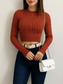 Sayuri Modal Knit Cropped Long Sleeve Braided Blouse For Winter Knitwear - 鏽 - 查看 1