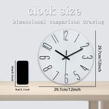 Constantplanet 12 Inch White Wall Clock With Black 3D Numbers, Silent Quartz Decorative Clock, Creative Hollow Round Wall Clock, Suitable For Living Room, Home, Office, School Decoration, Holiday Gift (Battery Not Included) - MX015 - View 3