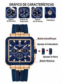 Reloj de cuarzo para hombre REWARD, estilo de moda empresarial, pantalla de fecha, manecillas luminosas, multifunción, alta calidad, regalo, diseño clásico, correa de silicona - Azul Marino - Ver 6