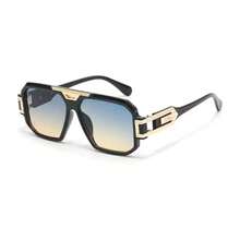 1 par de gafas de moda con marco metálico grande y cuadrado para hombres - Marco negro con hojas de té grises. - Ver 1