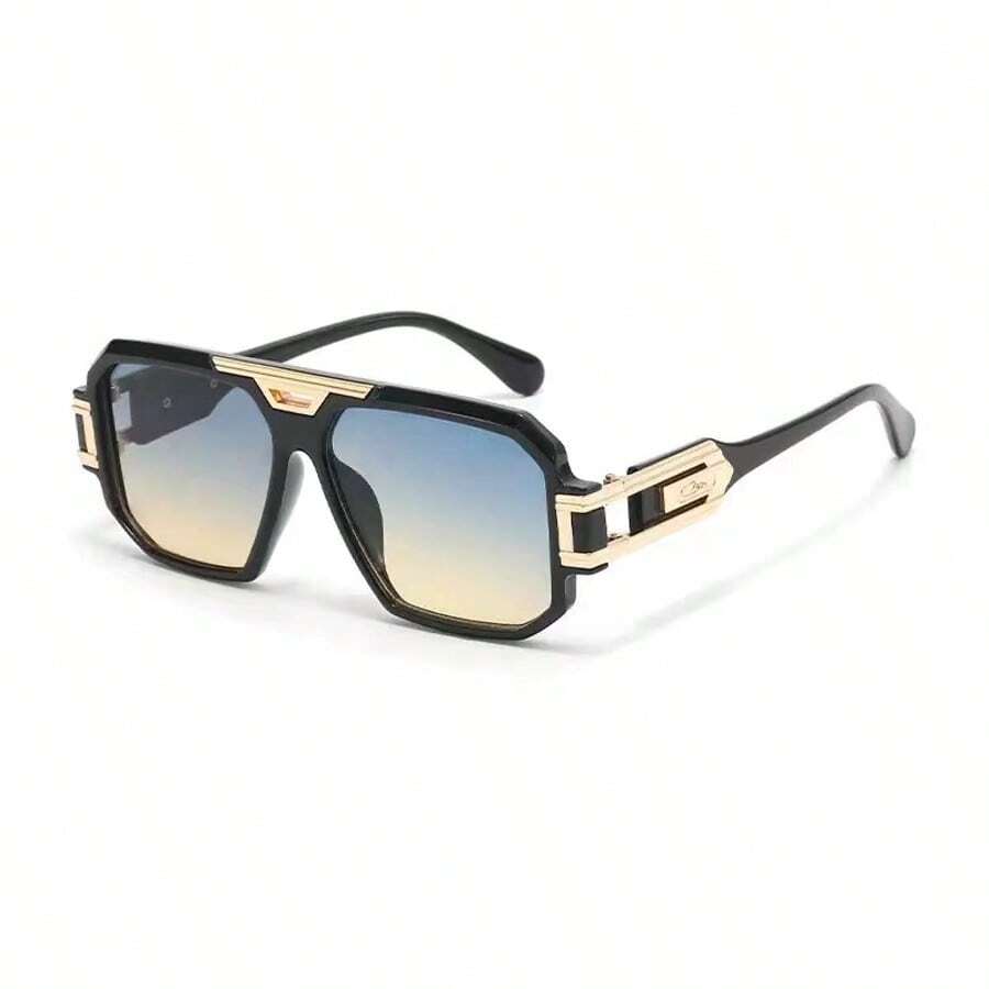 1 par de gafas de moda con marco metálico grande y cuadrado para hombres - Marco negro con hojas de té grises. - Ver 1