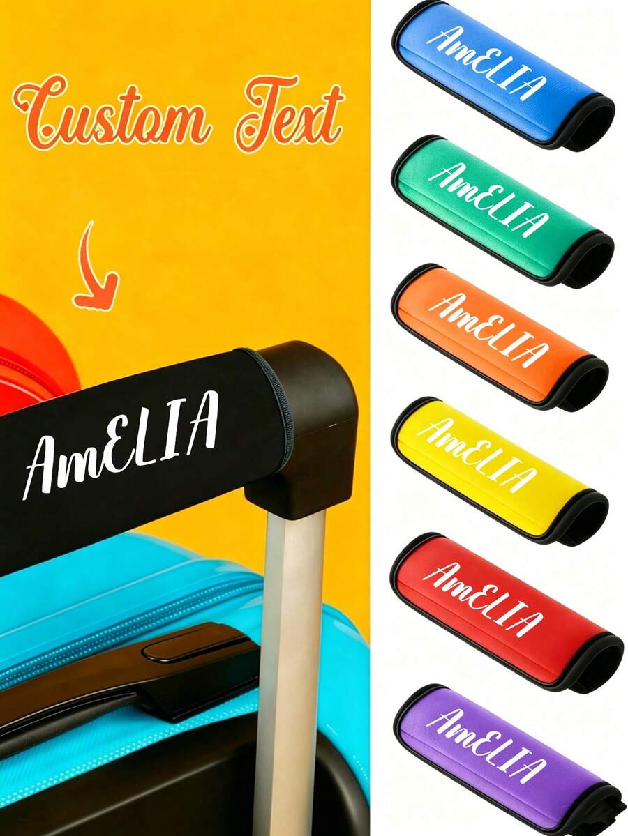 Customized Name Luggage Handle Cover, Personalized Heat Transfer Text Luggage Handle Cover, Personalized Luggage Handle Cover, Multi-Functional - Multicolor - View 1