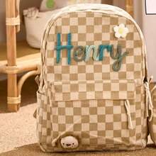 Ransel Nama Kustom dengan Motif Kotak-kotak Stroberi, Ransel Perjalanan Kapasitas Besar dengan Kompartemen Laptop - MultiWarna - View 50