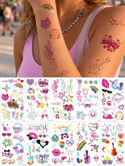 10pcs/Set,Tattoo Tattoos,Music Party Decoration,Performance Show,Subcultural Style,Semi Permanent Tattoo,Tattoo Fake,Hand Tattoo,Fake Tattoos,Fake Tattoo,Temporary Tattoos,Tattoo Stickers,Tattoo Waterproof Long Lasting,Tatooes For Women,Back Tattoo