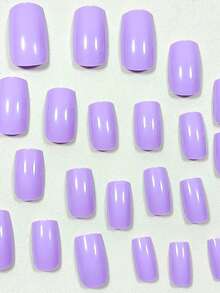 Minimalism Purple Solid Color Simple Style 24pcs Short Square Press-On Nails Fake Nail Tips Nail Stickers Manicure Set Suitable For Daily Wear, Dating, Afternoon Tea, Outings - Multicolor - View 3