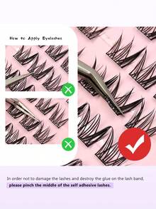 Asiteo 60pcs Natural Pre-Glued False Eyelashes C Curl Self-Adhesive Cluster Lashes Thin Stem Delicate Natural Cartoon Style Single Cluster DIY Glue-Free Makeup Gift For Women And Girls - C - 查看 4