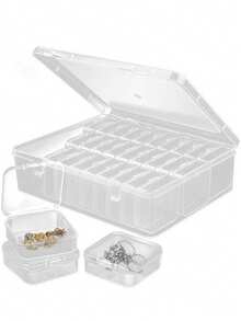 1 pezzo Scatola di stoccaggio in plastica resistente con 30 scomparti e piccoli contenitori, organizer trasparente per gioielli e piccoli oggetti, soluzione per la casa, scatola di stoccaggio multifunzione con chiusura a scatto resistente, adatta per uso domestico e in dormitorio, scatola per gioielli, forniture per cucito fatto a mano - Multicolore - Visualizzare 8