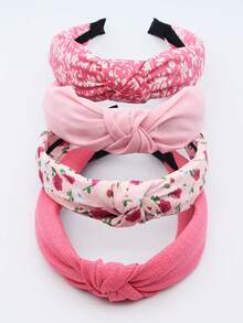 4pcs/Set Bando Lebar Kain Motif Bunga Pink Warna Polos, Hadiah Hari Wanita, Aksesori Rambut Manis, Cocok untuk Penggunaan Sehari-hari, Liburan, dan Pesta - Berwarna merah muda - View 6