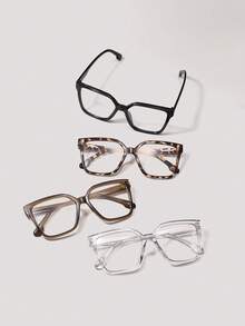 Visivana 1–4 Pairs Women's Multicolor Plastic Square Transparent Glasses Set, Classic Casual, For School, Daily, Office, Reading, Decoration, Fits All Face Elegant Modern Back-To-School Accessories - Clear - View 1