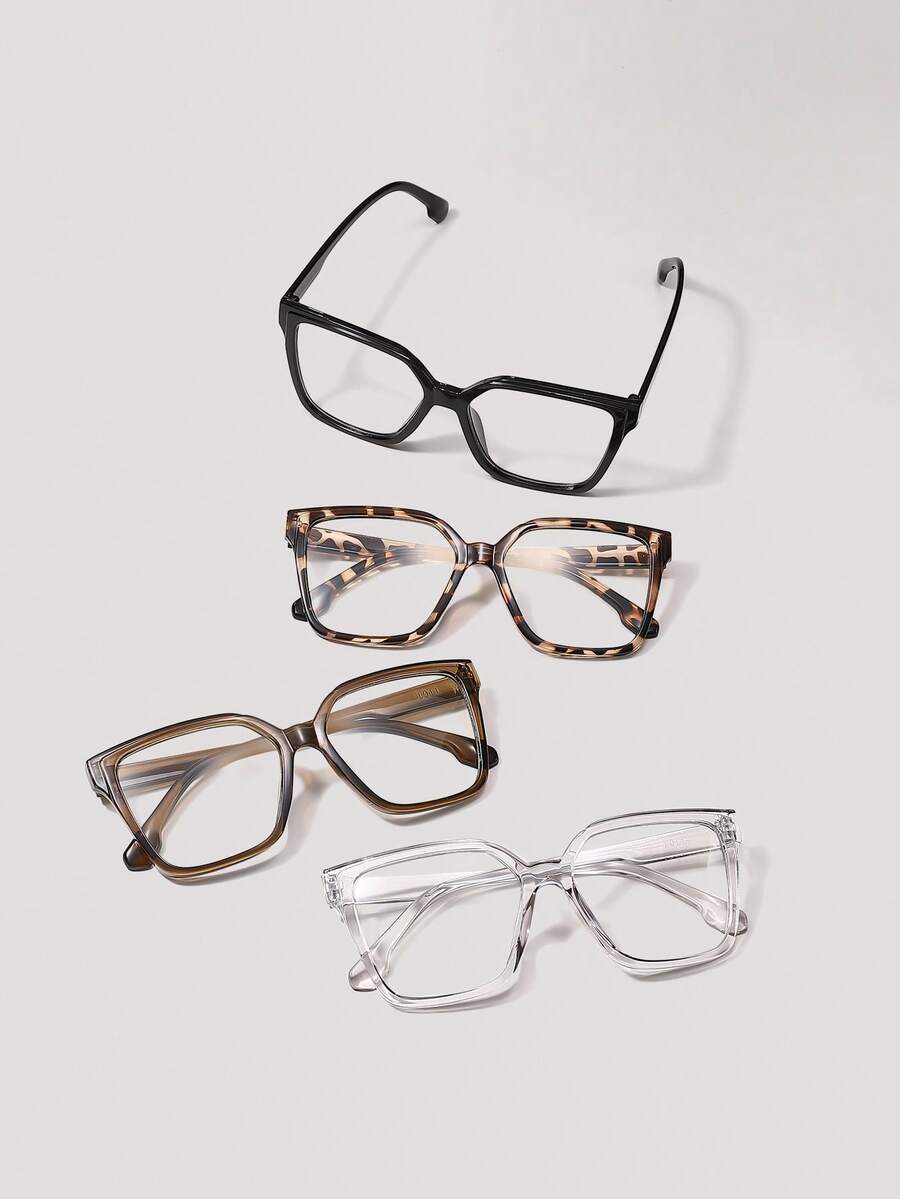 Visivana 1–4 Pairs Women's Multicolor Plastic Square Transparent Glasses Set, Classic Casual, For School, Daily, Office, Reading, Decoration, Fits All Face Elegant Modern Back-To-School Accessories - Clear - View 1