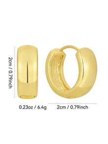 Charm-In 18K鍍金粗款實心Huggie耳環 高拋光厚圈耳環 極簡日常女款飾品 - 金色圓形耳環 - 查看 8