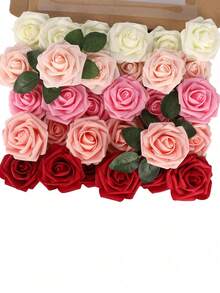 15pcs Artificial Roses With Realistic Touch Foam, Suitable For Valentine's Day, DIY Bouquets, Weddings, Parties, Home Decor, Valentine's Day Gifts, Birthday Gifts, Graduation Gifts - Rose Red - View 2