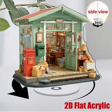 2D平面復古郵局旋轉展示台 360°旋轉迷你郵局中心，附英式紅色郵筒與綠色電話亭風格窗戶、古董郵票與包裹櫃檯，適合居家/辦公室裝飾，收藏家禮物（壓克力），2D平面，娃娃屋，迷你屋，DIY迷你屋，DIY迷你家居，手工藝，工藝與愛好，房屋，迷你屋 - A - 查看 8