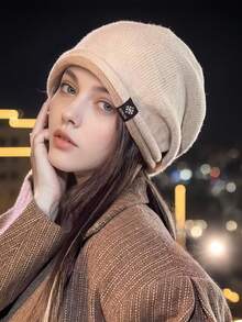1pc Autumn/Winter Slouchy Beanie, Double Rolled Edge Knitted Hat, Stylish Pullover Cap, Early Autumn Fashion Versatile Face-Slimming Knit Hat - Multicolor - View 5