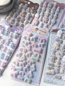 Autocollants 3D flocage Q-Lia, autocollants gaufrés motif lapin et ours, convient pour le scrapbooking DIY, les coques de téléphone, les journaux, les autocollants décoratifs, pack de recharge d'autocollants - Multicolore - Voir 5