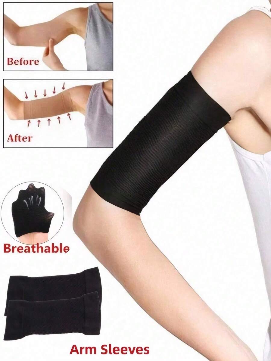 Elastic Knit Compression Arm Sleeves, Unisex Elbow Support UV Protection Arm Shaper, Daily Workout Fitness Yoga Sports Arm Band - Beige - View 1