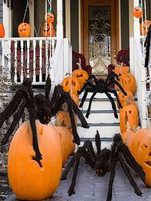 3pcs Giant Black Plush Spider Halloween Decoration, Realistic Scary Fake Spider With Bendable Legs, Suitable For Haunted House, Window, Yard, Porch, Party Horror Props, Indoor And Outdoor Halloween Decor - A - View 3