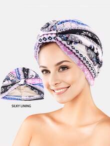 1 buah Topi Jilbab Elastis Wanita Motif Silang, Topi Tidur, Penutup Kepala, Topi Kemoterapi Cocok untuk Penggunaan Sehari-hari - Berwarna merah muda - View 3