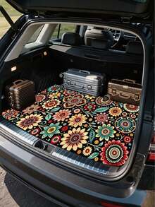 Alfombra de maletero de coche con diseño floral bohemio, impermeable, antideslizante, apta para mascotas, forro de carga lavable a máquina, fácil de limpiar, resistente a arañazos, protector de maletero para SUV, sedán, CUV, furgoneta, viajes, camping, dueño de perro, accesorio interior de coche, regalo para mujeres - A - Ver 4