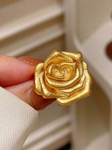 1pc Rose Flower Brooch, Fashion Creative Minimalist Pin, Versatile Clothing Accessory - Gold - View 1