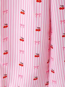 2pcs/Set Setelan Anak Perempuan Manis dan Imut dengan Atasan Camisole Berhiaskan Pita dan Renda, Celana Bergaris Pink Putih, Musim Panas - MultiWarna - View 9