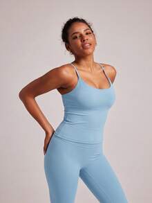 VUTRU Bra Olahraga Camisole Wanita, Atasan Pendek Yoga Kebugaran Tanpa Jahitan dengan Desain Racerback - Biru Langit - View 5