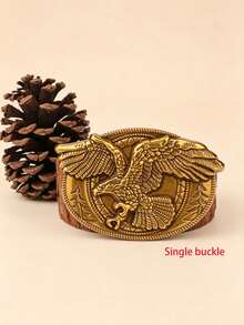 1pc Valentine's Day, Carnival, Father's Day, Teacher's Day, Christmas, Birthday Gift, New Western Style Eagle Buckle, Scroll Pattern Brown PU Belt - Multicolor - View 10