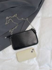 New Fashion Shoulder Bag, Beaded Crossbody Bag, Chain Strap Women's Bag, Mini Envelope Bag - Black - View 3