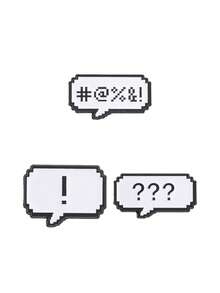 3Pcs Pixel Speech Bubble Enamel Pins Set Swear Symbol Exclamation Question Mark Retro Game Lapel Brooch Gamer Backpack Decor Gift - Black and White - View 10
