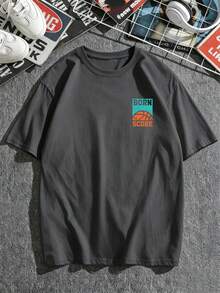 Men's Fashion Sports Basketball "Born To Score" English Graphic Print Casual Crew Neck Short Sleeve T-Shirt Summer - Dark Grey - View 2
