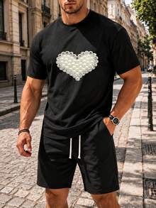 Men Urban Abstract Print T-Shirt Cotton Tee - 黑色 - 查看 1
