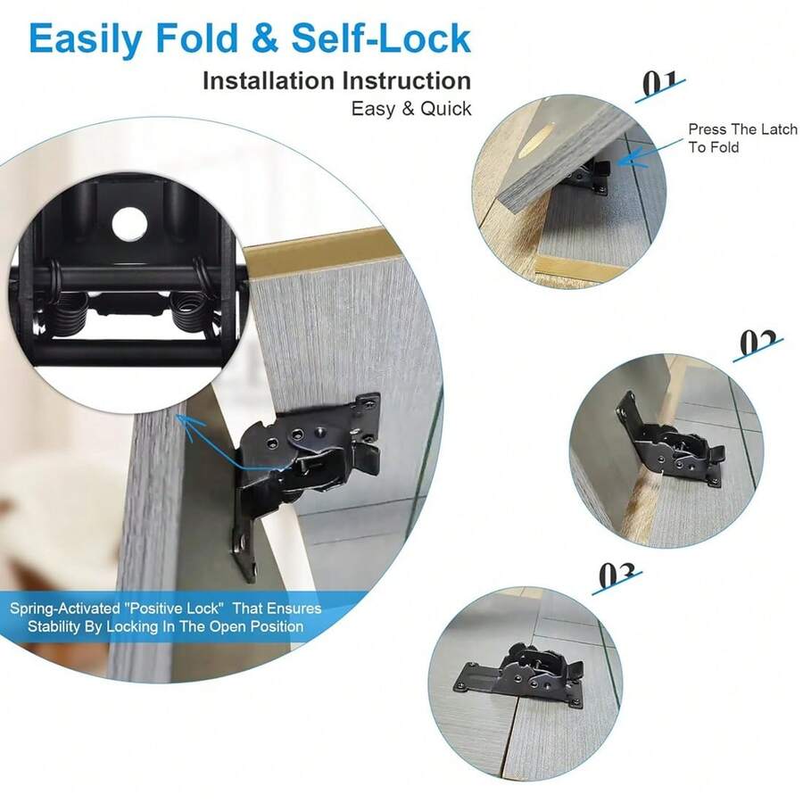4 UK90-Degree Folding Table Leg Brackets + 40 Screws (Black) - Default - View 1