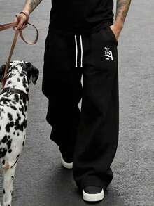 Men's Autumn Fashion Minimalist Casual Outdoor Sports Loose Long Sweatpants Black Fall - Black - View 1