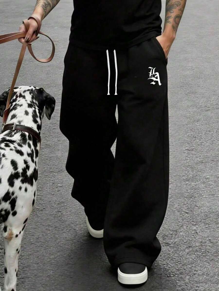 Men's Autumn Fashion Minimalist Casual Outdoor Sports Loose Long Sweatpants Black Fall - Black - View 1