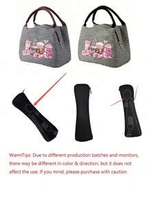 Insulated Lunch Bag With Pink Coffee Macaron, Bow And Envelope Pattern Design, For Women Coffee Lovers, With Black Utensil Storage Bag, Large Capacity, Student Meal Thermal & Cooler Bag, Portable Travel Picnic Bag, Office School Lunch Insulated Bag, Thermal Lunch Box, Work Lunch Box, Holiday Lunch Box, Multi-Functional Camping School Lunch Box For Men And Women - Multicolor - View 10