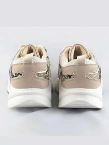 Sports Shoes, Lace-Up, Mesh + Imitation Leather, Snake Skin Imitations. - Beige - View 5