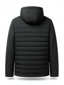 Jaket Fleece Kasual Musim Dingin Pria untuk Sehari-hari, Kerah Tegak, dan Tudung yang Dapat Dilepas - Hitam - View 3