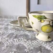 1 Set Of 2pcs Vintage Lemon Pattern Ceramic Coffee Cup & Saucer Set, Gold Rim Series, Luxury British Afternoon Tea Red Tea Cup, Exquisite Home Milk Breakfast Cup, Holiday Gift - Yellow - View 8
