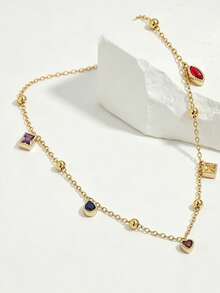 1pc S925 Sterling Silver Fresh Dopamine Cute Geometric Water Drop Square Pendant Anklet For Women, Luxury Fashion French Lazy Style Party Versatile Niche Exquisite Tassel Foot Chain - Geometry - View 7
