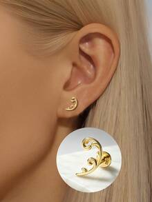 1pc S925 Sterling Silver Chinese Style Geometric Auspicious Cloud Spiral Cartilage Ear Stud, Women's New Chinese Minimalist INS Elegant Versatile Unique Exquisite Niche Earring, Hypoallergenic, Suitable For Daily Commute, Layering, Party, Jewelry Gift - Auspicious Clouds - View 3