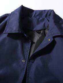 1pc Men's Navy Blue Lapel Jacket, Smooth Lightweight Woven Fabric, Draping And Non-Deforming, Machine Washable, Suitable For Campus, Commute, Daily Casual, Couple Matching, Basic Lapel Outerwear - Navy Blue - View 7