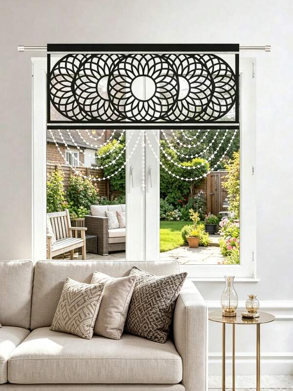 FLYINGCURTAINS 1PC French Vintage Decorative Curtain Panel, Curtain Board,Decorative Curtains,Made Of Thick And Sturdy White Felt, Resistant To Deformation. Removable Decorative Bead Chain. Suitable For Living Room, Bedroom, Dining Room, Romantic, Classic, Modern